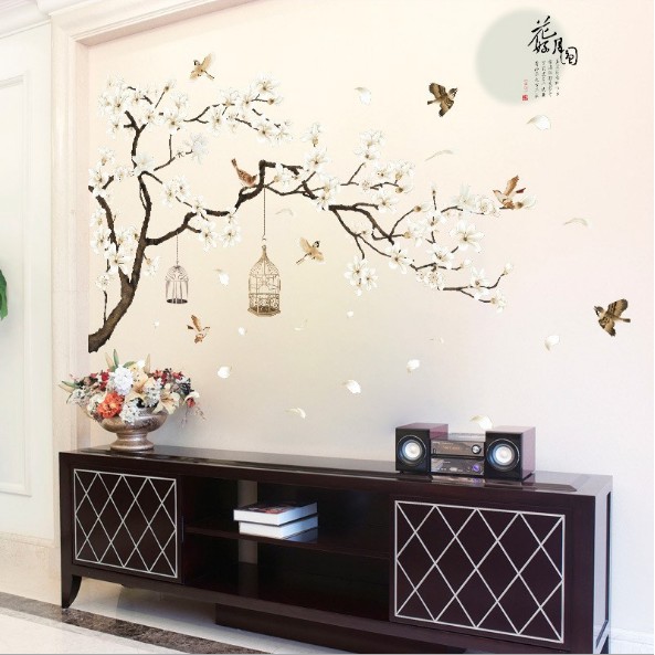 Decal trang trí tường - Cành Đào Trắng tao nhã