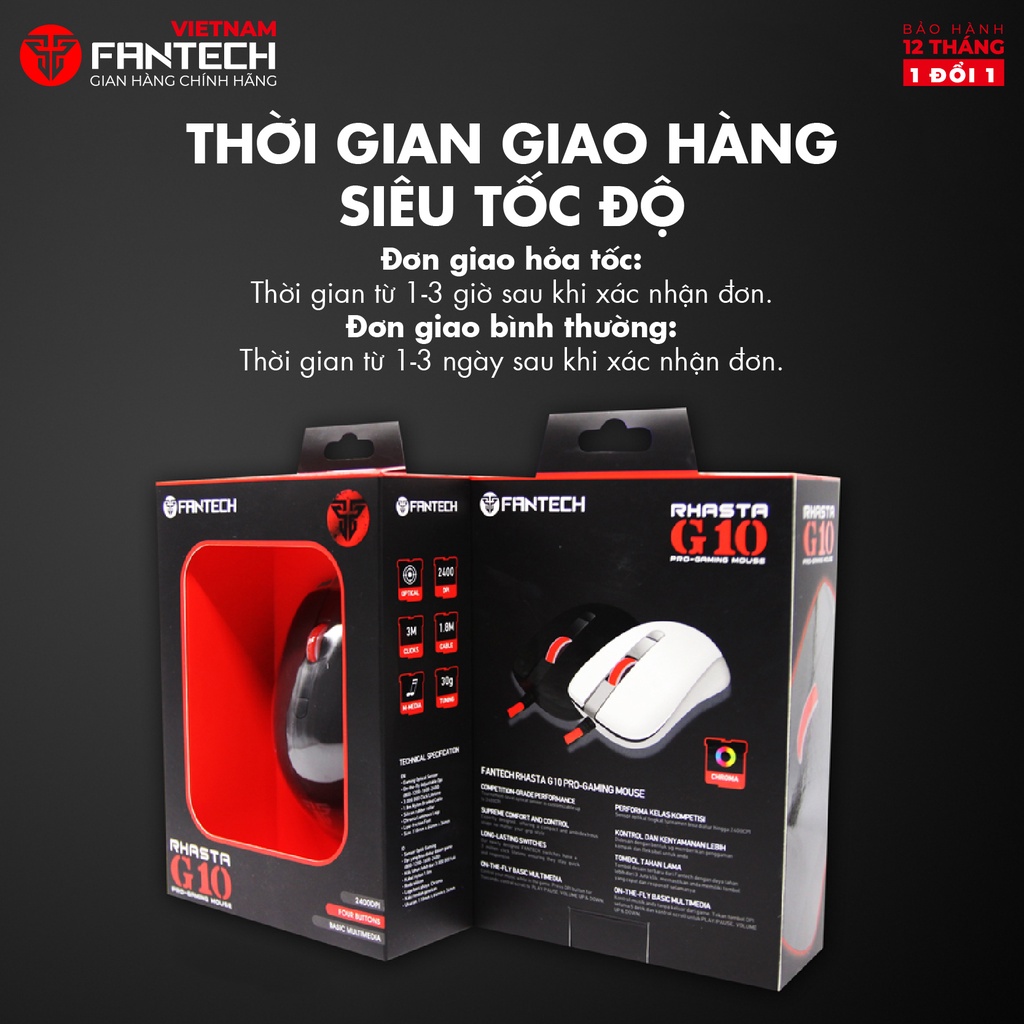 Chuột máy tính Gaming  FANTECH G10 RHASTA 2400 DPI – Đèn LED CHROMA - Hãng chính hãng - Bảo hành 12 tháng 1 đổi 1