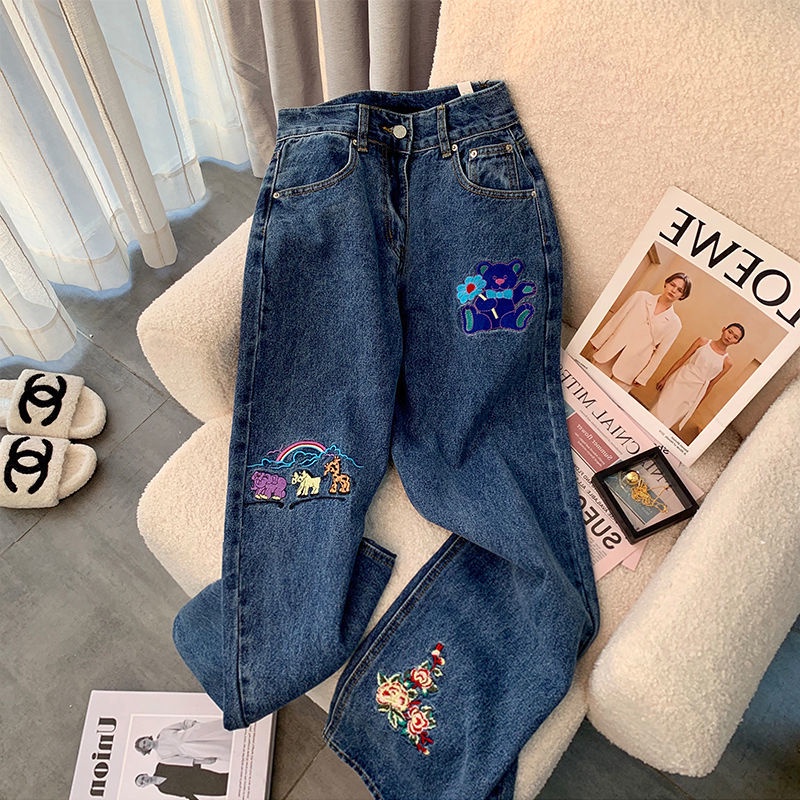 Quần Jeans Ống Rộng Lưng Cao Phong Cách Hong Kong Nhật Bản Thời Trang Thu Hè Dành Cho Nữ