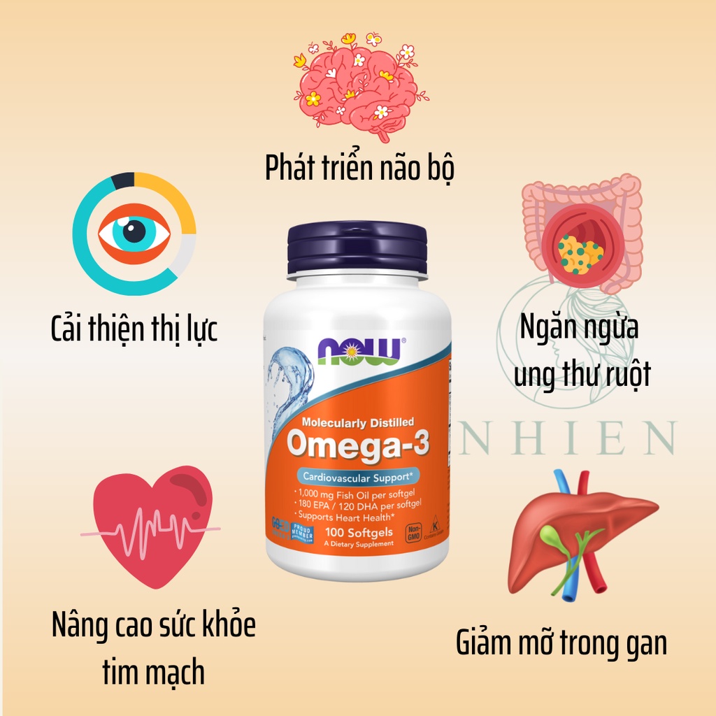 Viên uống dầu cá Omega 3 Now bổ mắt, tăng cường sức khỏe tim mạch
