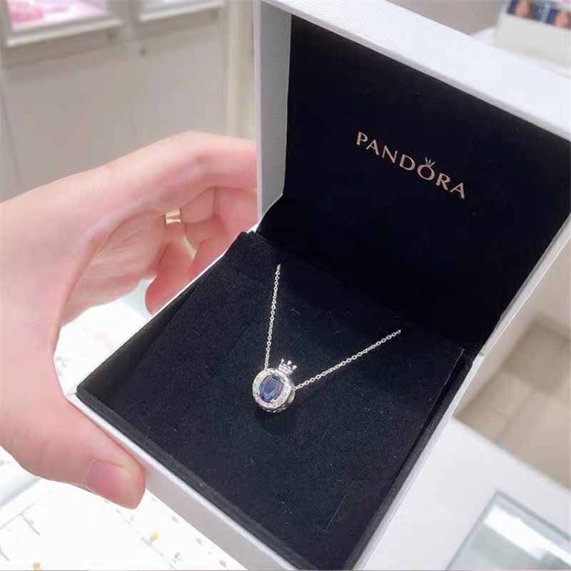 Vòng cổ Pandora Mạ Bạc 925 Mặt Hình Vương Miện Đính Đá Zircon Thời Trang Cho Nữ