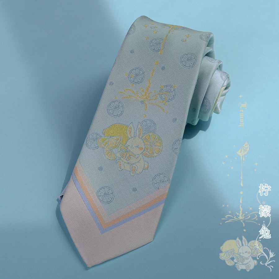 Cà Vạt Đồng Phục Hình Thỏ Chanh Màu Xanh Lá Nhạt Tươi Tắn