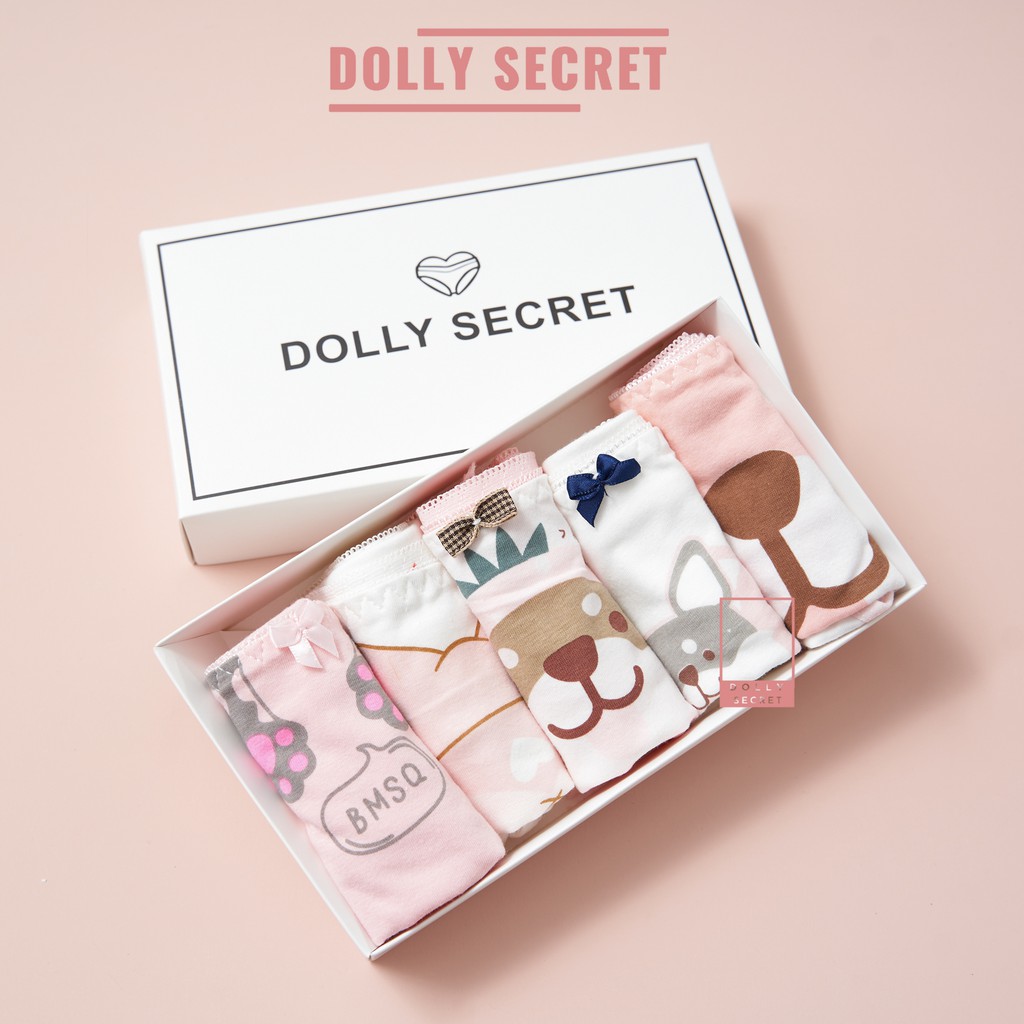 Hộp 5 quần lót cotton 100 đáng yêu học sinh chống hằn lộ viền co giãn bốn chiều cho nữ VANI DOLLY SECRET QL032