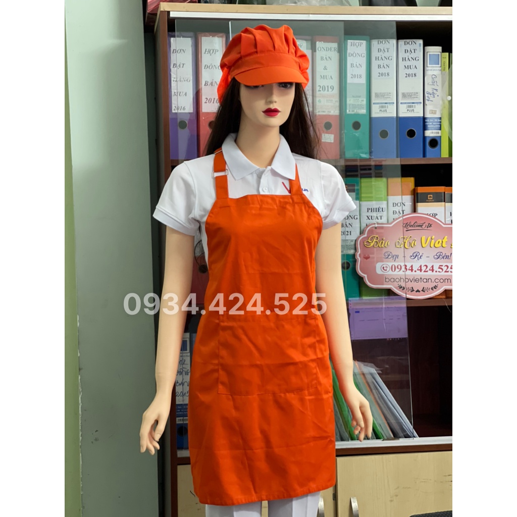 Combo Nón+Tạp dề yếm phục vụ màu CAM trơn - Tạp dề pha chế Tạp dề đồng phục Tạp dề vải