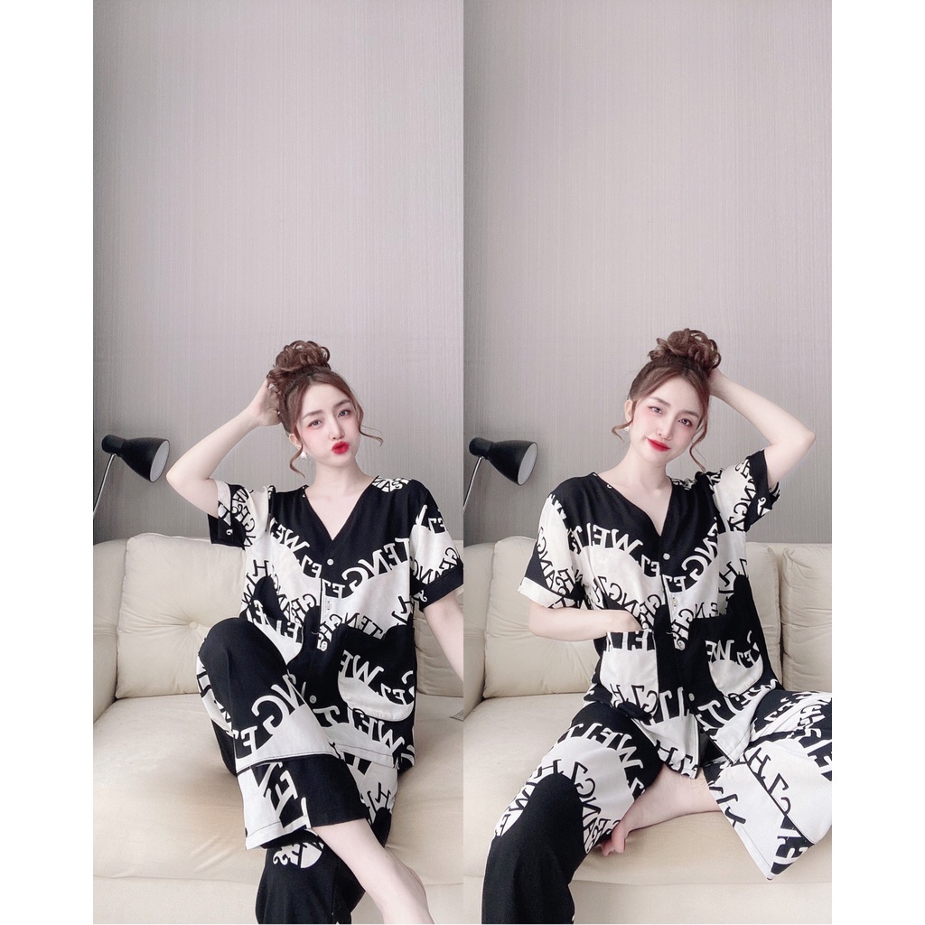 Đồ Mặc Nhà, Đồ Ngủ Sexy Nữ Pyjama Quần Dài Tay Ngắn Chất Đũi Lụa Mềm Mát Dưới 65Kg | BigBuy360 - bigbuy360.vn