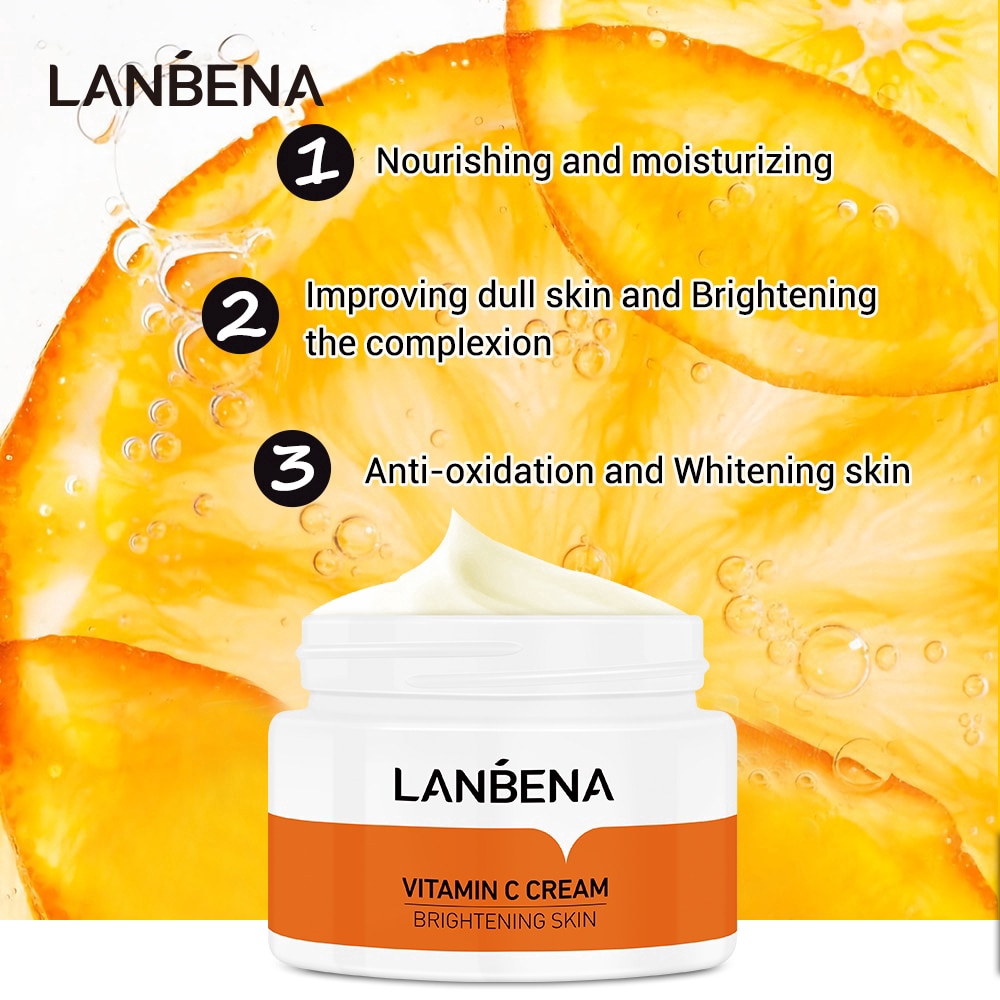 LANBENA Vitamin C Whitening Face Cream Remove Dark Spots Melanin Fade Freckles Repair Brightening Moisturizing Facial Cream 50g