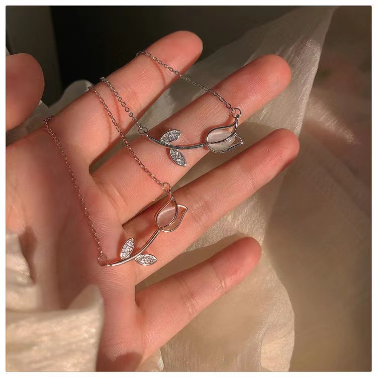 Vòng Cổ Choker Hình Hoa Tulip Màu Vàng / Bạc Phong Cách Hàn Quốc Thời Trang Cho Nữ