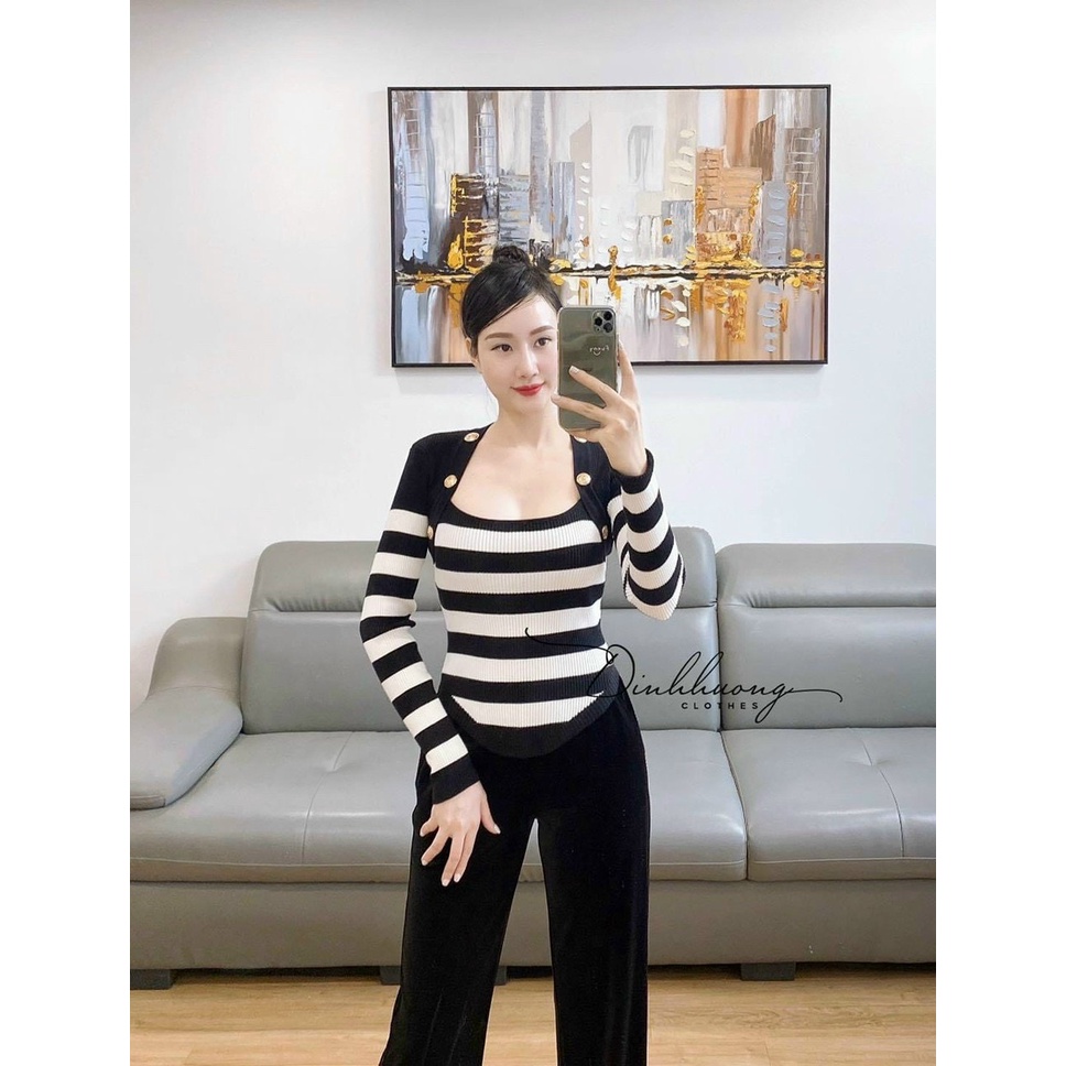 Áo len nữ kiểu, áo len tay dài phối cúc vàng sáng choang gấu vạt style cực đẹp lên form cá tính hàng quảng châu loại 1 | BigBuy360 - bigbuy360.vn