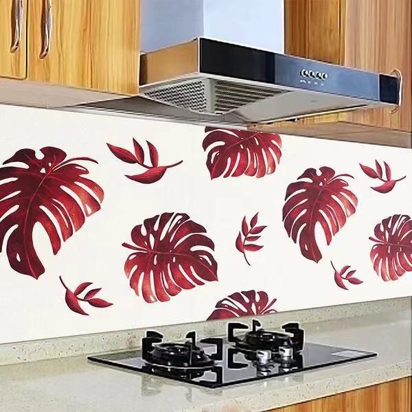 Decal dán bếp tráng nhôm chịu nhiệt - mẫu Dương Xỉ Đỏ