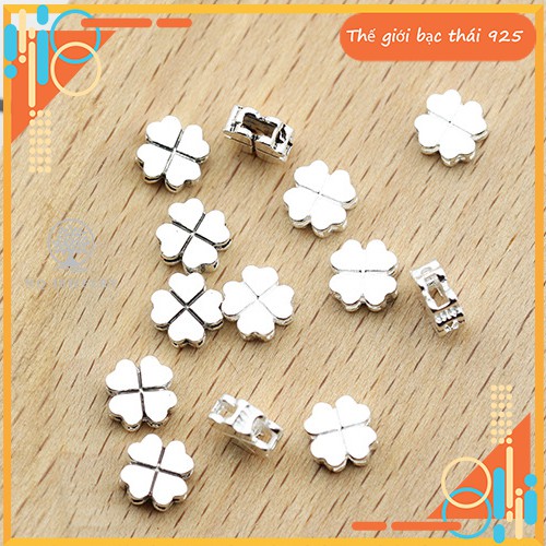 [Charm bạc cao cấp ] Charm bạc cỏ 4 lá ( bốn lá), charm cỏ may mắn xỏ ngang dùng phối vòng