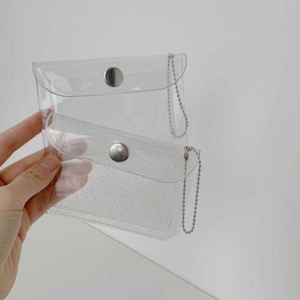 QQMALL Ví Ngắn Đựng Thẻ Bằng PVC Trong Suốt Chống Thấm Nước Cho Nữ Giá Đỡ