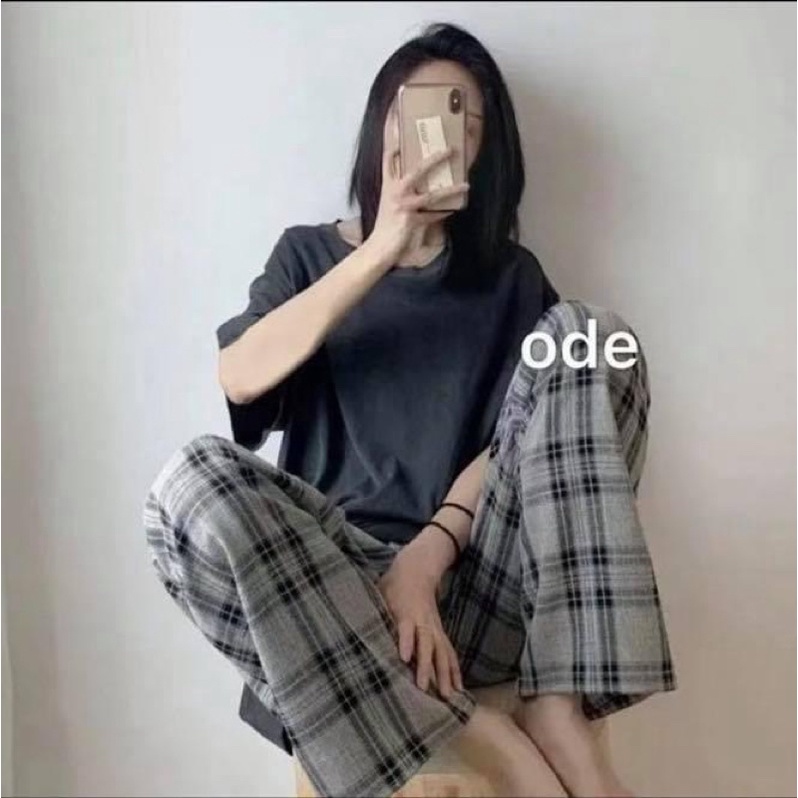 Quần baggy tây sọc caro dáng suông dài - Order taobao quảng châu