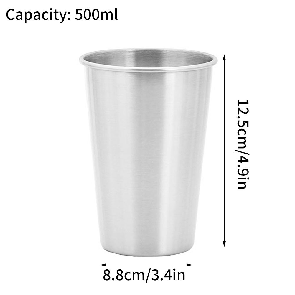 Stainless Steel Cup Metal Drinking Glass Mug Beer Pint Tumbler Stackable Reusable for Camping Hiking Indoor Kids 500ml Silver 4PCS