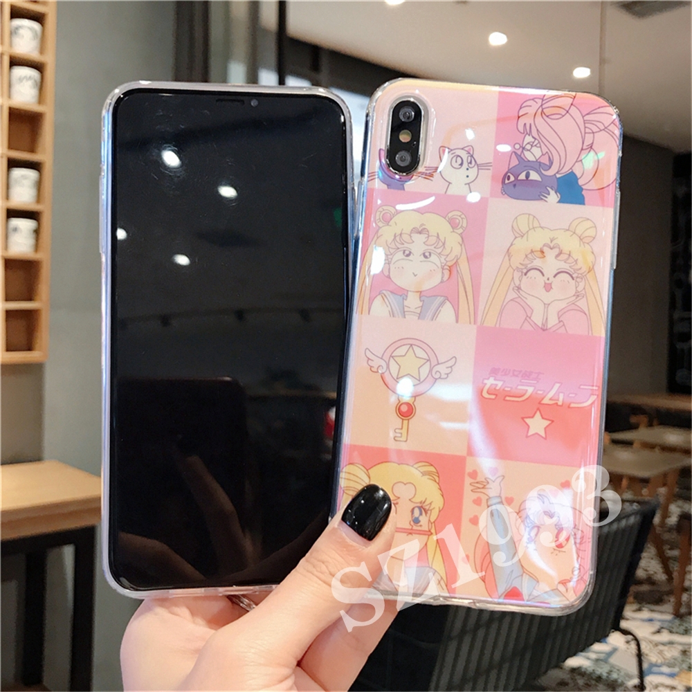 Cute Sailor Moon Emoji Fashion Blue-ray Soft Phone Case IPhone X XS XR XSMax 8 7 6 6s Plus Cover