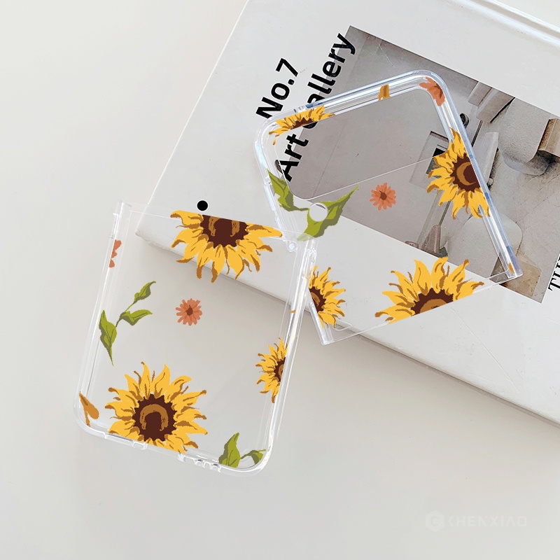 Bao Da Điện Thoại Nắp Gập Cứng Trong Suốt Họa Tiết Hoa Hướng Dương Thời Trang Cho samsung galaxy z flip 4 5g samsung z flip