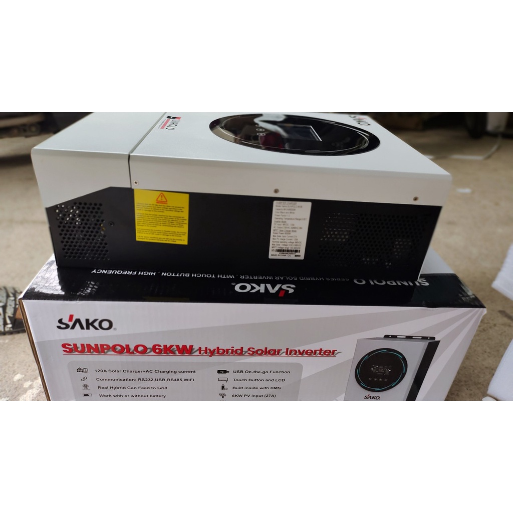 Biến tần Hybrid 6KW - 48VDC SAKO SUNPOLO 6KW; Max PV 6000wp có thể mắc song song 9 máy 450VDC, BH 18 tháng
