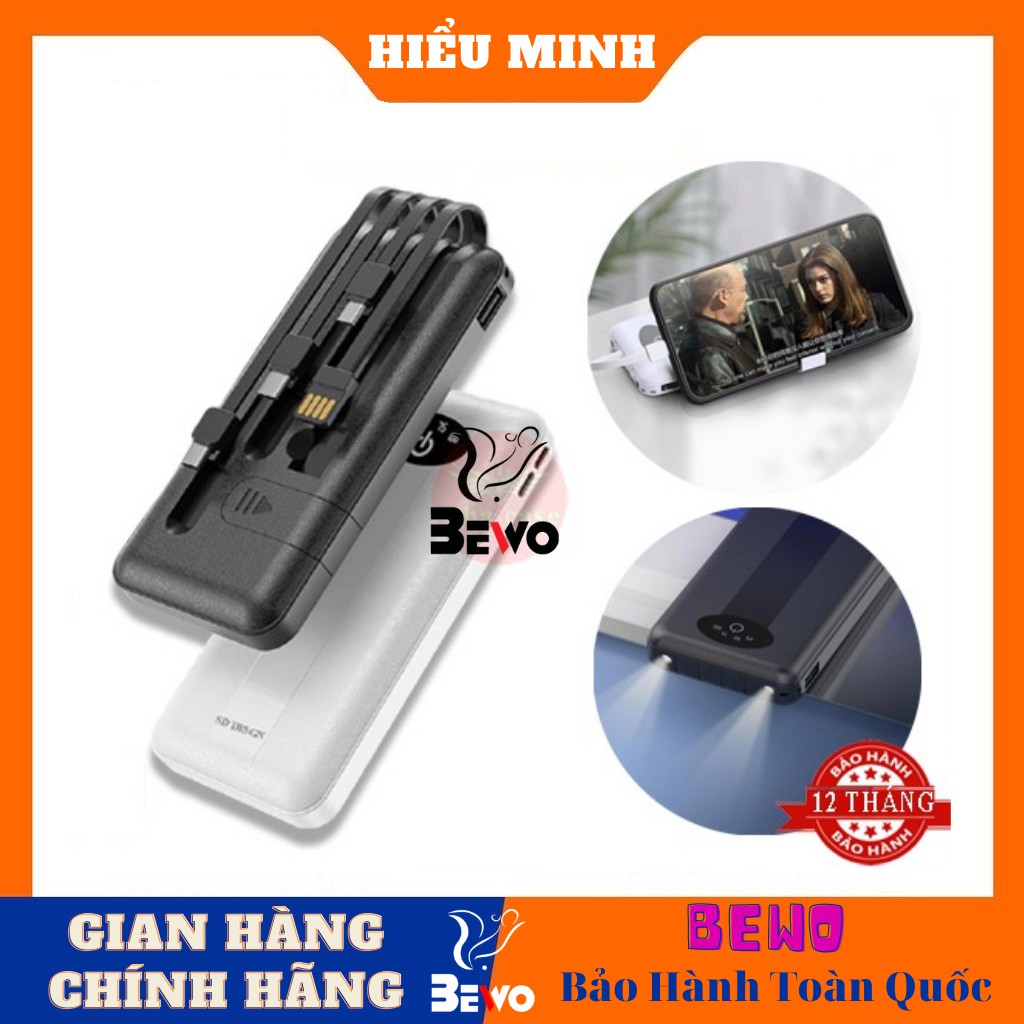 Sạc dự phòng SD G01 tích hợp 4 cáp sạc Micro, Lingtning, TypeC Cho Xiaomi Samsung IPhone Oppo, Pin 10.000mAh