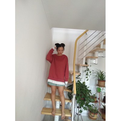 áo nỉ ulzzang đẹp dài tay áo thu đông dáng rộng nỉ bông đỏ gạch | BigBuy360 - bigbuy360.vn