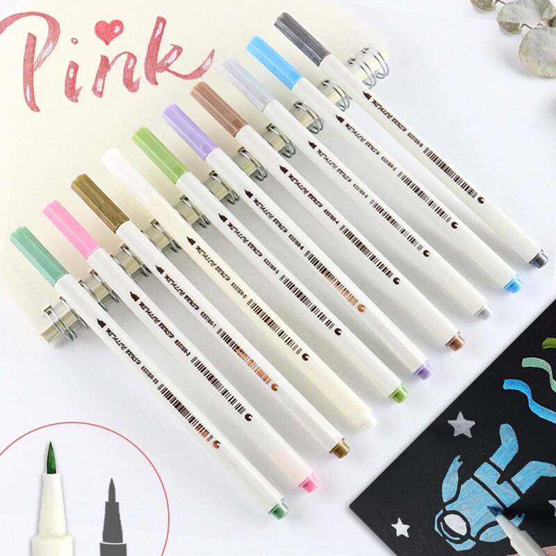 Bút lông mềm cây lẻ 10 màu sắc đầu brush có nhũ sta metallic marker pen - ảnh sản phẩm 9