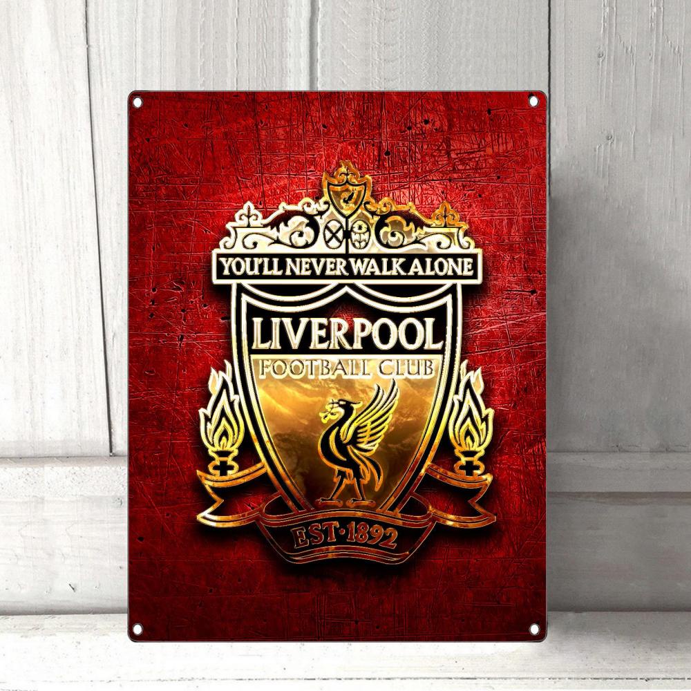 Liverpool _ Poster Thiết Kế Đội Vàng Logo Kim Loại Tín Hiệu Trang Trí Quán Rượu Cửa Nhà Vintage Treo