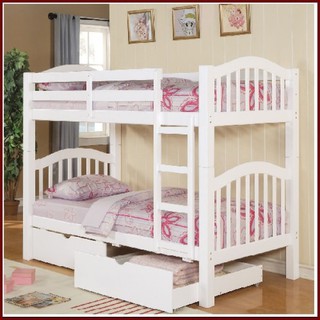 [Free Ship] Giường 2 Tầng 1m/1m - Trắng Gỗ Thông Tự Nhiên Có Ngăn Kéo