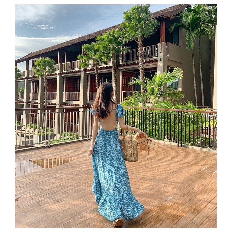 Đầm maxi đi du lịch biển, Đầm maxi hở lưng dự tiệc dáng xoè cao cấp | BigBuy360 - bigbuy360.vn
