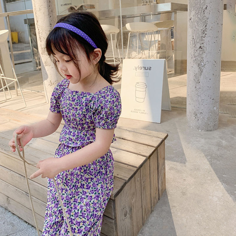 Bộ Áo Thun Cổ Vuông + Quần Dài Sọc Ca Rô Xanh Lá Thời Trang Mùa Hè Xinh Xắn Cho Bé Gái 2-6 Tuổi
