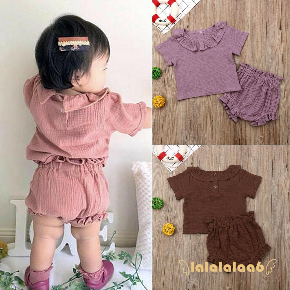 Set áo thun ngắn tay + Quần dài dễ thương cho bé gái