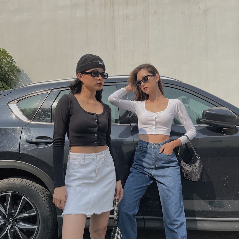 Áo cúc bấm dài tay len tăm