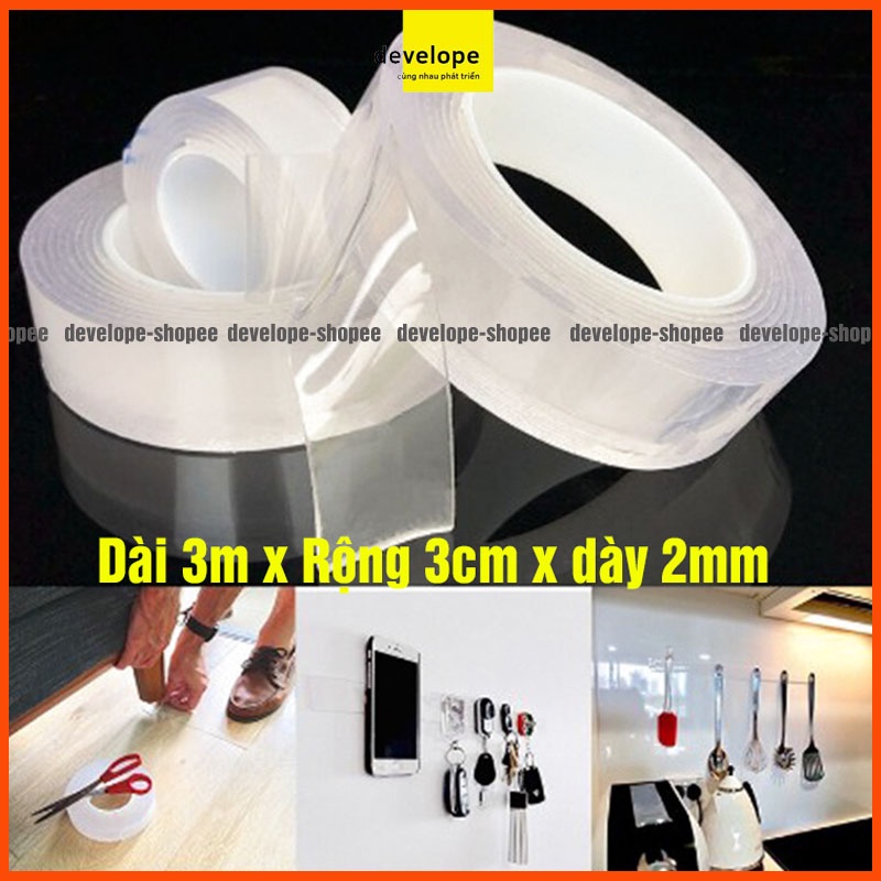 LOẠI DÀI 3M - Băng keo 2 mặt đa năng trong suốt dán cuộn 3m trên mọi bề mặt siêu chắc chắn, tiện lợi