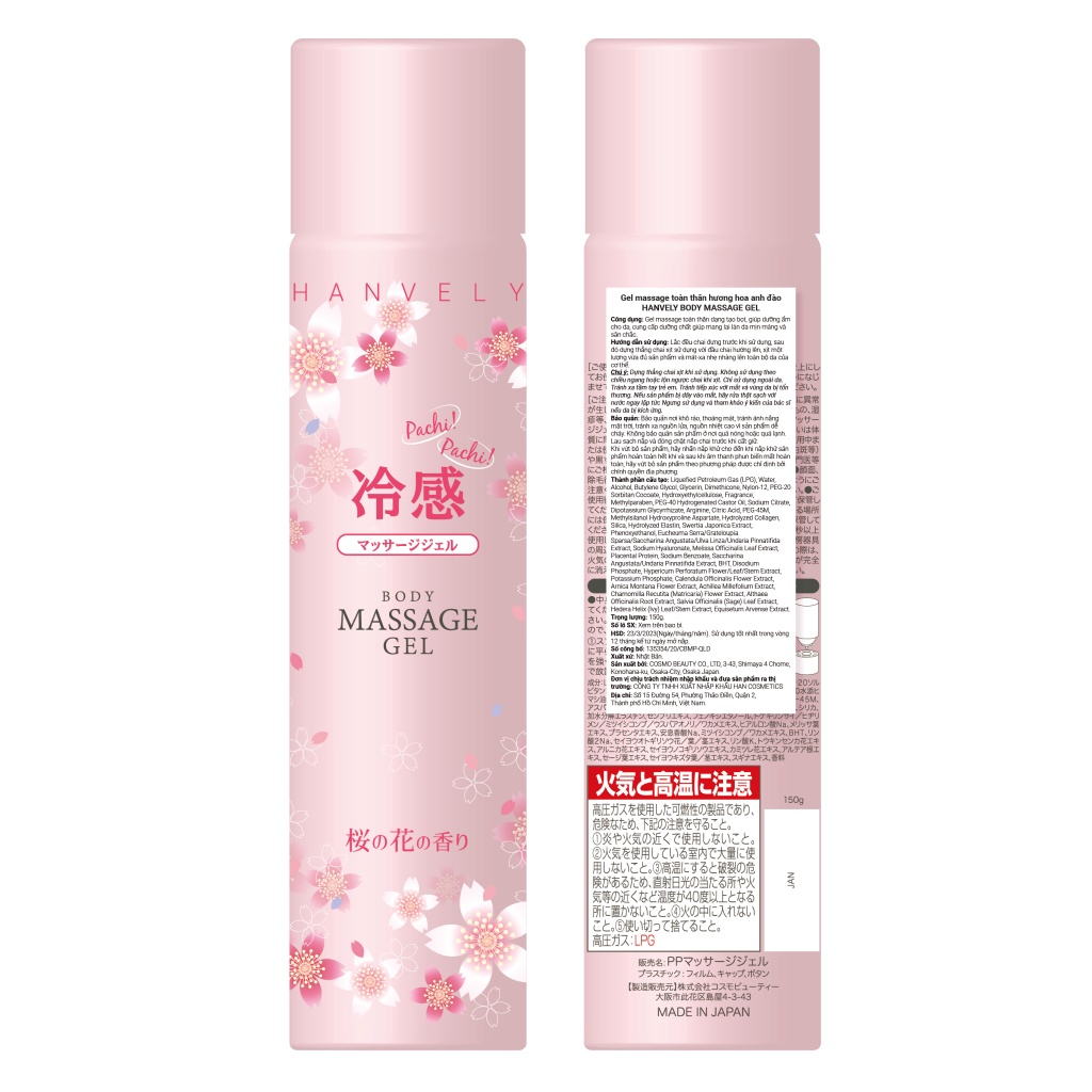 Xịt Tan Mỡ hương hoa anh đào hỗ trợ làm giảm mỡ vùng đùi, bụng, eo Hanvely Body Massage Gel  150g