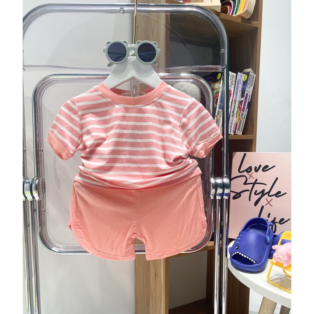 Bộ Ngắn Tay THUN LẠNH MINKY MOM Áo Sọc Quần Trơn Cho Bé TN-TR06