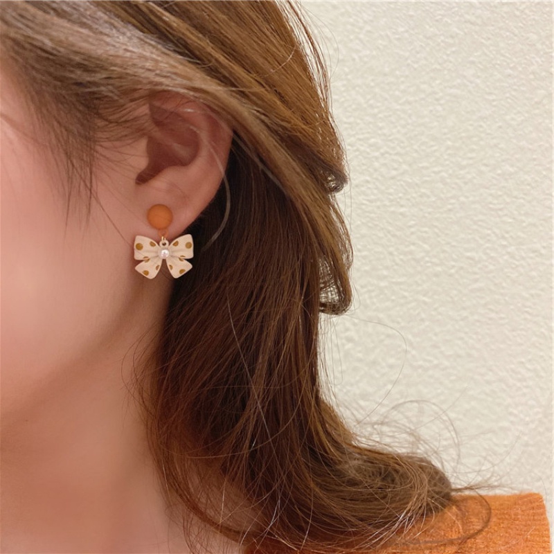 Bông Tai Hình Nơ Họa Tiết Chấm Bi Dễ Thương Phong Cách Hàn Quốc Cho Nữ