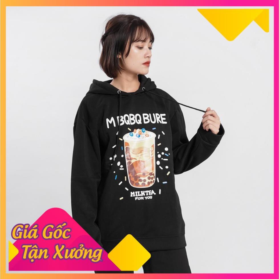 Áo mũ Hoodie TRÀ SỮA Unisex N7 form rộng 3 màu nỉ bông in họa tiết cặp đôi nam nữ Oversize Ulzzang thu đông