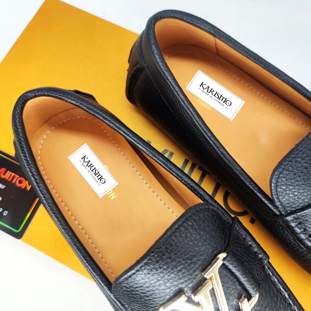 Giày lười mọi da nam LV - Khóa vàng nổi bật - khóa đen sang trọng - Da bò 100% bảo hành 12 thàng