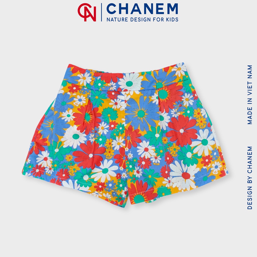 Set đồ bộ bé gái ROSASET CHANEM, áo ngắn tay phối 2 cúc mix quần đùi hoa cho bé từ 1 - 10 tuổi