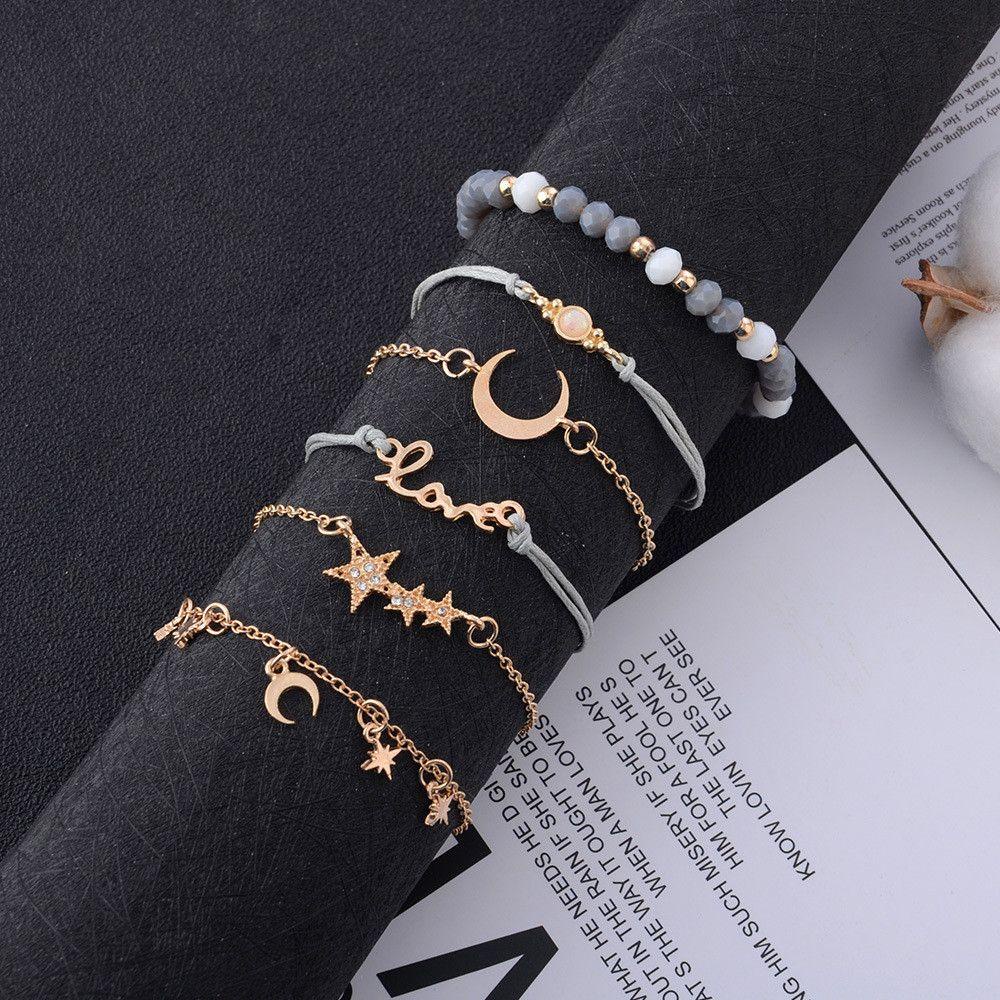 Set 6 Vòng Tay Mặt Trái Tim Thời Trang|Dây Chuyền Xích Thời Trang Cá Tính|Chuỗi Hạt Cườm