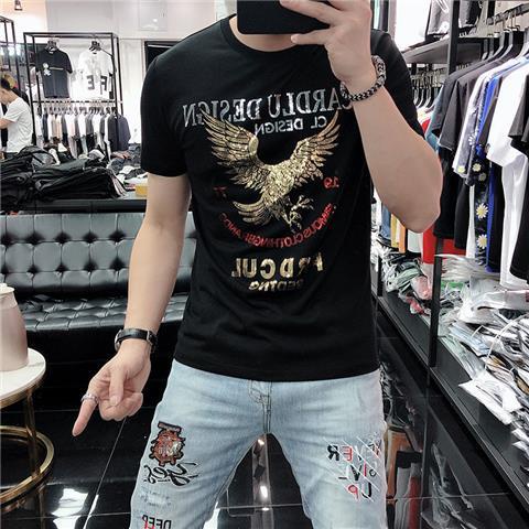 Áo Thun Tay Ngắn Cổ Tròn In Hình Đại Bàng 47% Vải Lụa Lạnh Nhanh Khô Thời Trang Mùa Hè Cho Nam