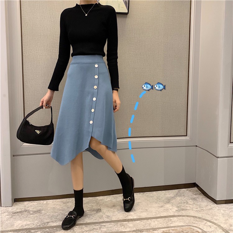 Xiaozhainv Chân váy midi dệt kim dáng chữ A lưng cao thiết kế độc đáo phong cách Hàn Quốc thời trang cho nữ | BigBuy360 - bigbuy360.vn