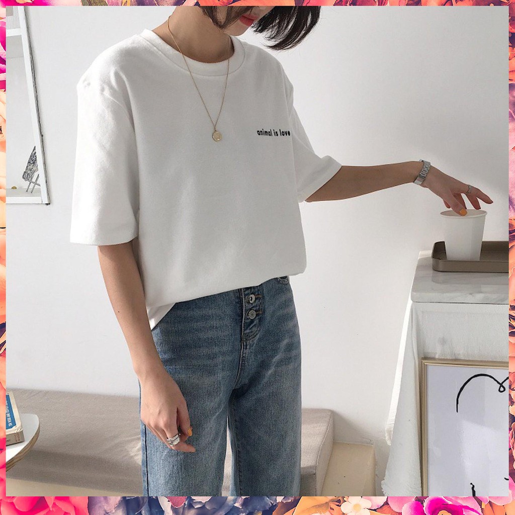 ✓I-2285 Áo Thun Nữ Tay Lỡ In Logo animal is love Giá Rẻ 👉Áo Thun Phông Chất Cotton Bán Chạy 👉Mẫu Áo Phông Đẹp ✨
