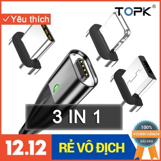 Combo 3 đầu cáp sạc topk am61 sạc 3a cáp sạc nam châm sạc nhanh 18w 3a qc 3.0 bh 6 tháng