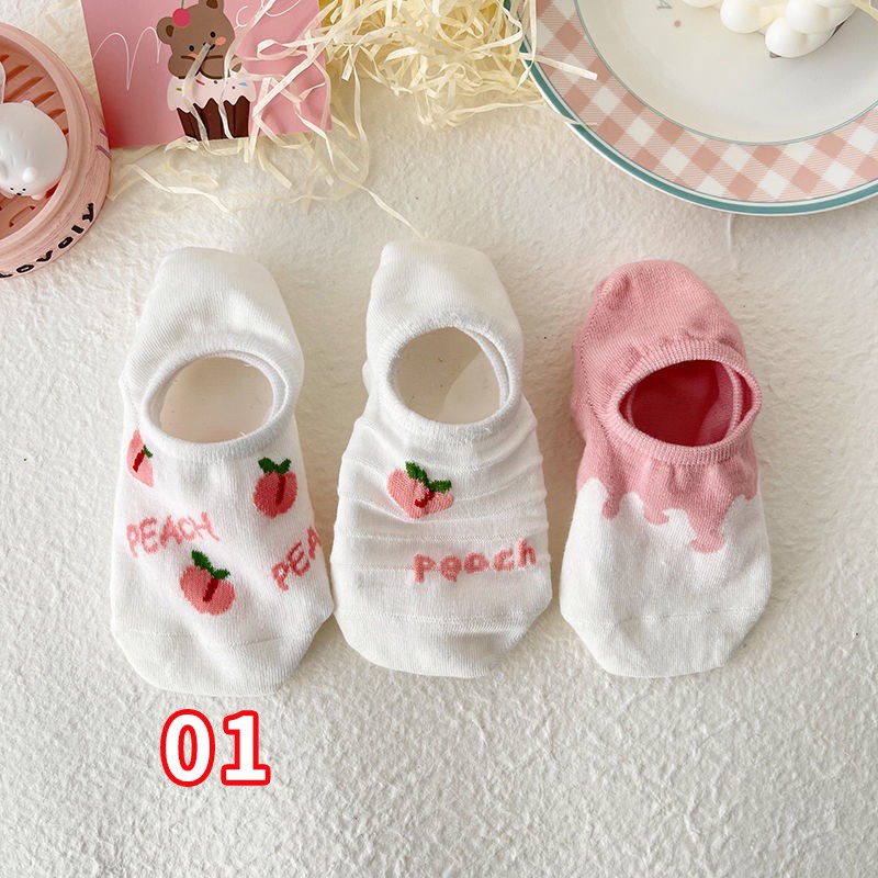 Tất lười nữ, Tất cổ ngắn nữ màu hồng đào xinh xắn, họa tiết cute dễ thương - T084 Mian Store