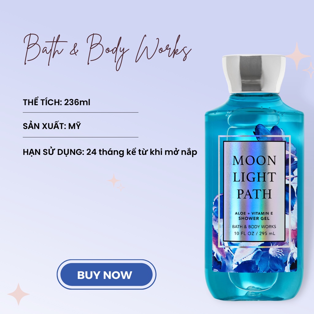 Sữa tắm Bath & Body Works Moonlight Path Shower Gel Giúp Làn Da Mịn Màng Thơm Mát Chai 295 ml