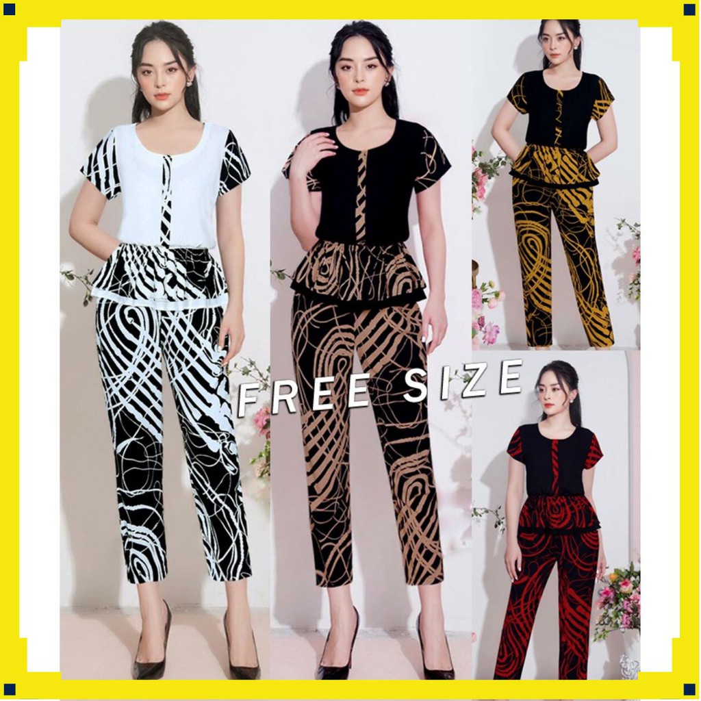 Bộ Quần Áo 🌸FREESHIP🌸 Set nguyên bộ quần lửng áo peplum phối họa tiết xinh J1007