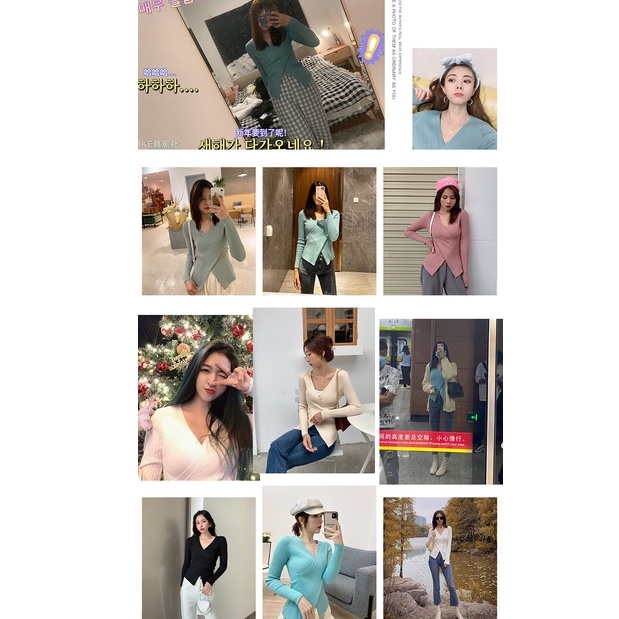 Áo dệt kim IELGY tay dài cổ chữ V dáng ôm phong cách phương Tây thời trang cho nữ