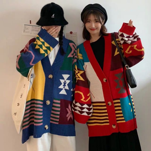 (Sẵn xanh/Video/Ảnh thật) Áo khoác len cardigan thổ cẩm loại 1