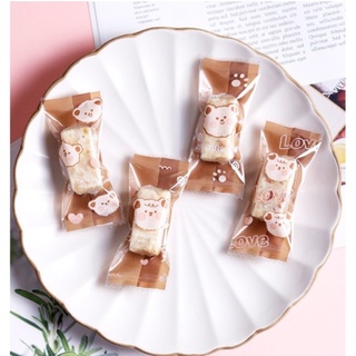 Túi kẹo nougat, túi kẹo hạnh phúc, túi kẹo sữa hạt gấu nâu set 50 túi