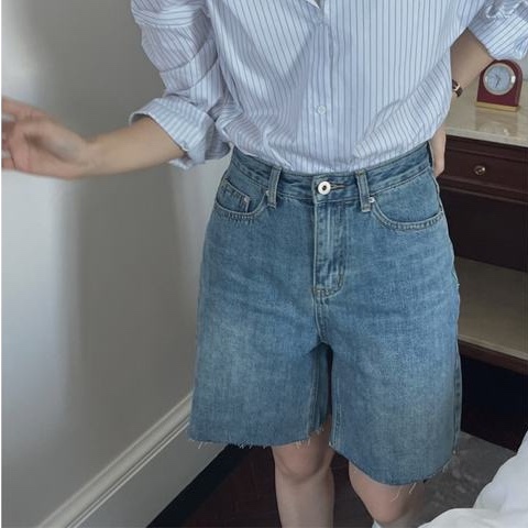 Quần Short Denim Lưng Cao Ống Rộng Cỡ Lớn Thời Trang Hàn Quốc Cá Tính Cho Nữ