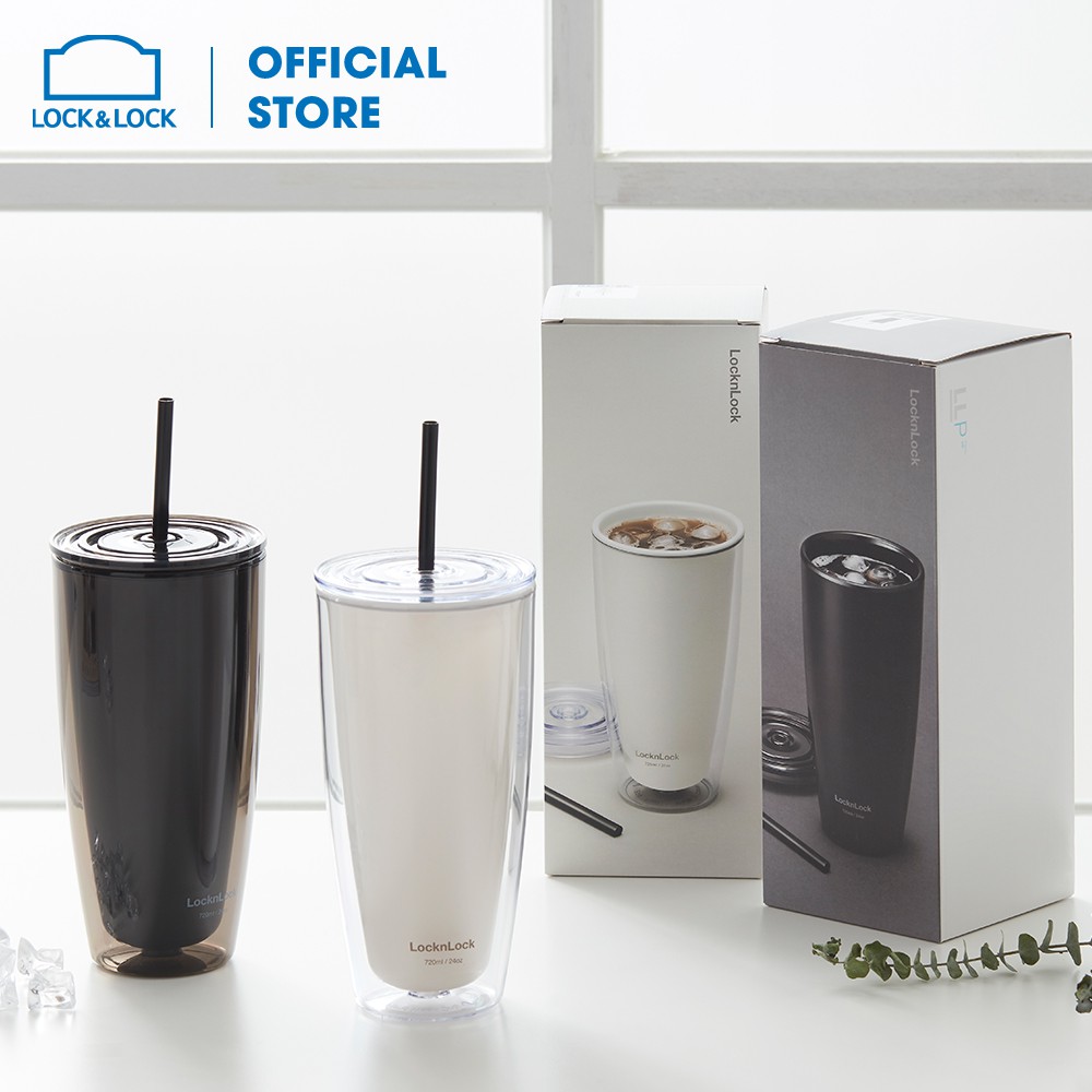 Ly nhựa 2 lớp Lock&amp;Lock kèm ống hút 750ml HAP507