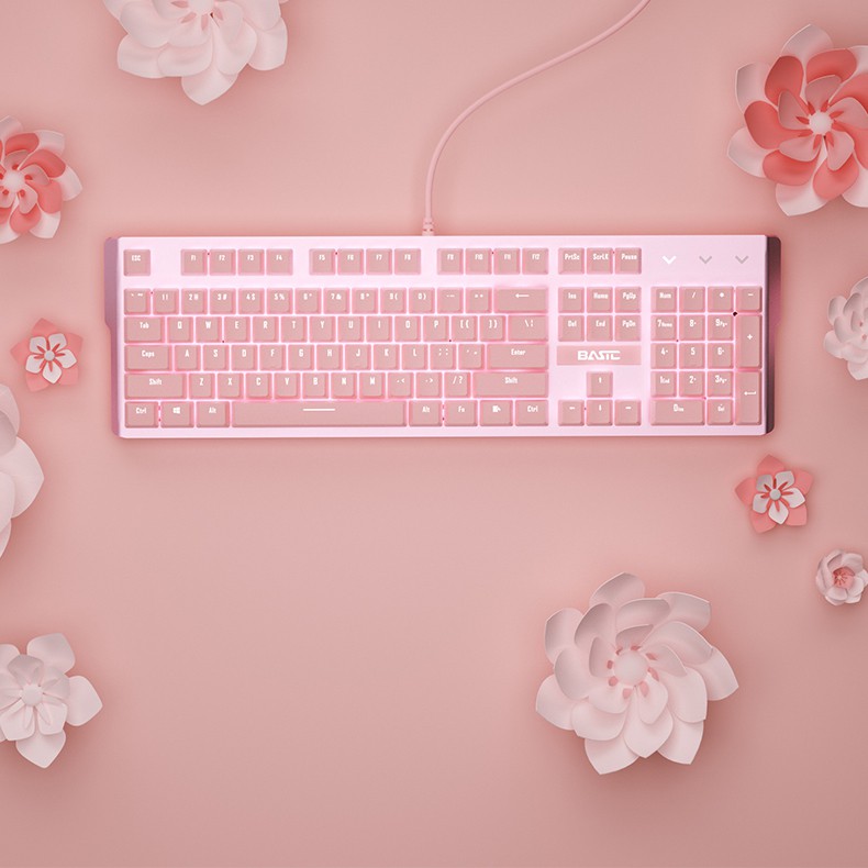Bàn phím cơ LED chuột máy tính tai nghe tai mèo màu hồng bộ bàn phím có dây